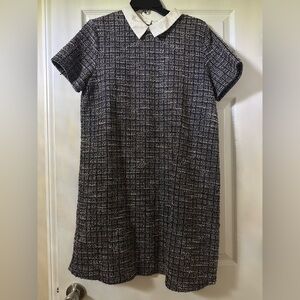 Zara Navy blue and purple tweed collared Checkered Midi Dress